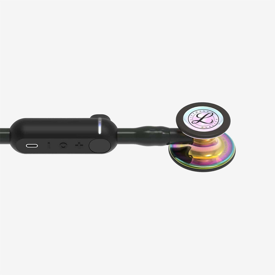 Stetoskop Littmann CORE digital svart med spegelblankt regnbågsfärgat bröststycke och svarta hörlurar